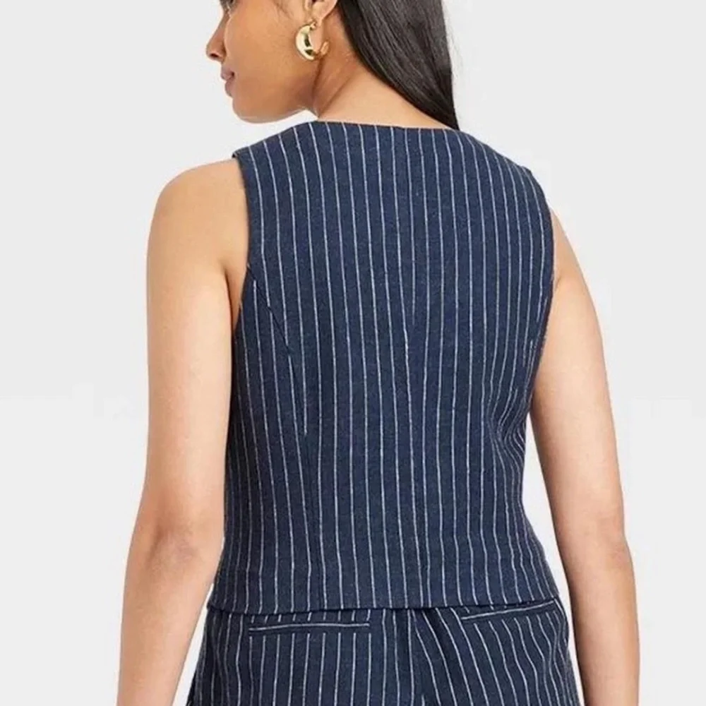 Women's Tailored Suit Vest - A New Day Navy Striped L - Picture 2 of 11